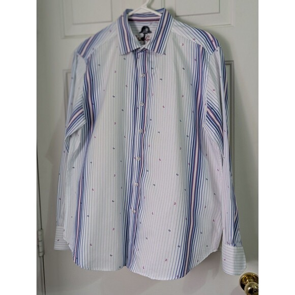 Robert Graham Other - Robert Graham Button Up Shirt Mens Large White Blue Paisley Striped Flip Cuff